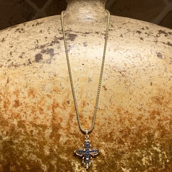 Camrose & Kross JBK Gold and Blue Cross Necklace 18 Inches - Picture 5 of 12